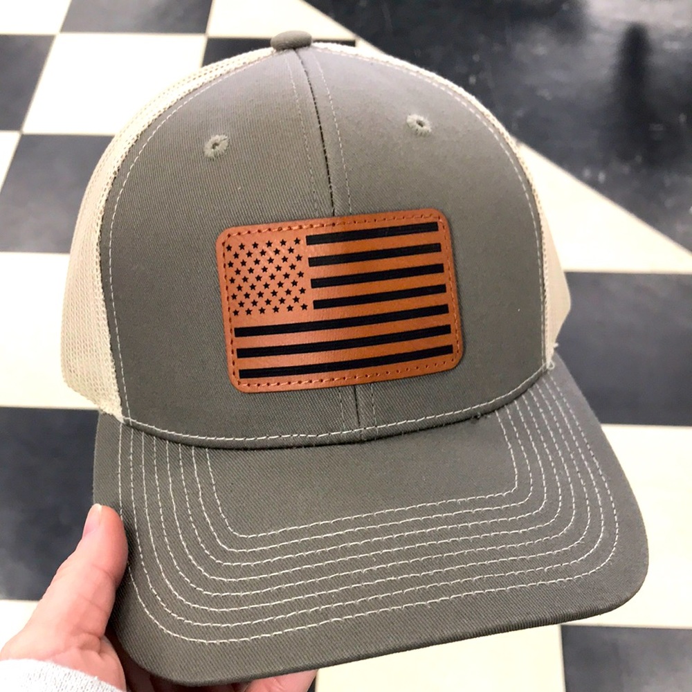 Brand new leather patch flag outdoor cap